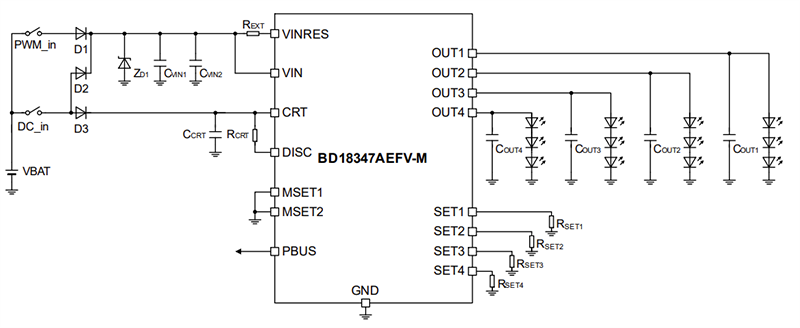 Application Circuit Diagram - ROHM Semiconductor BD18347AEFV-M Constant Current LED Driver